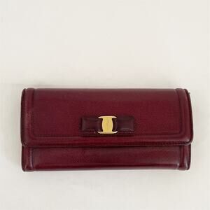 FERRAGAMO Long Continental Leather Wallet Maroon
